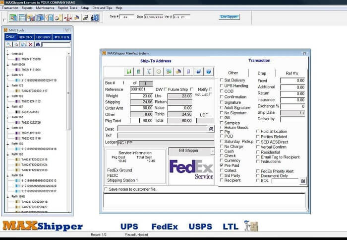 Shipping Software API Shipments screen