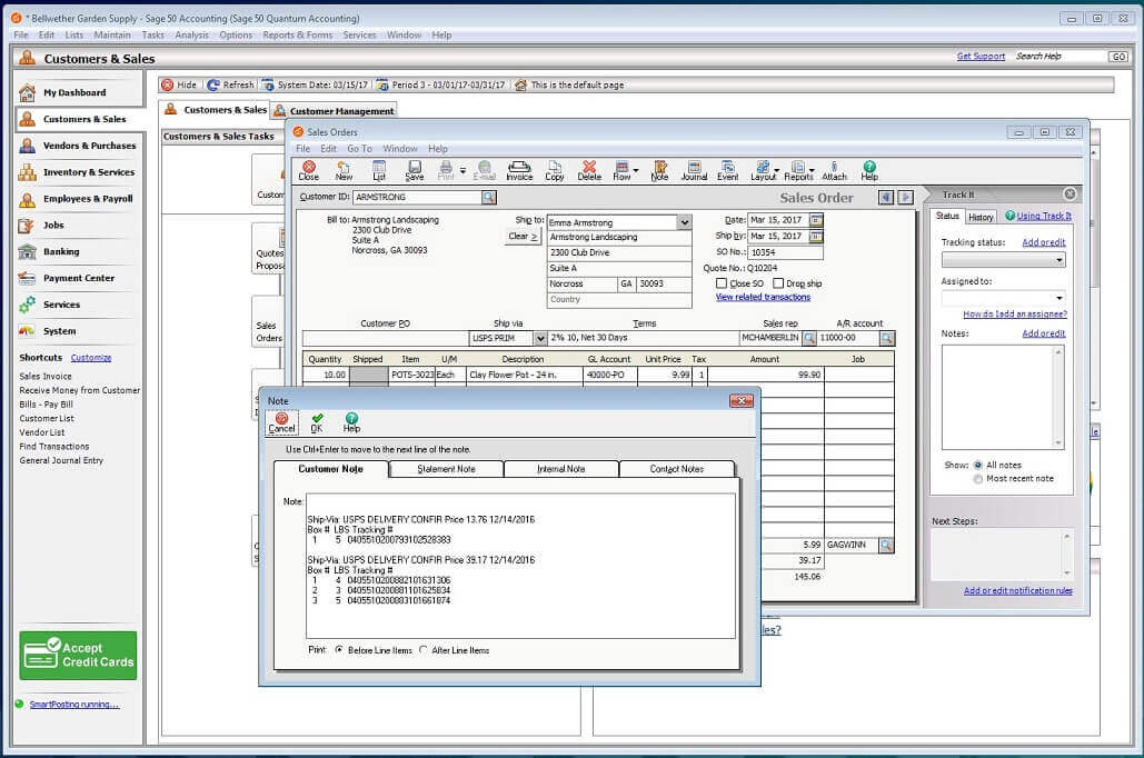 Sage 50 Shiping Software screen