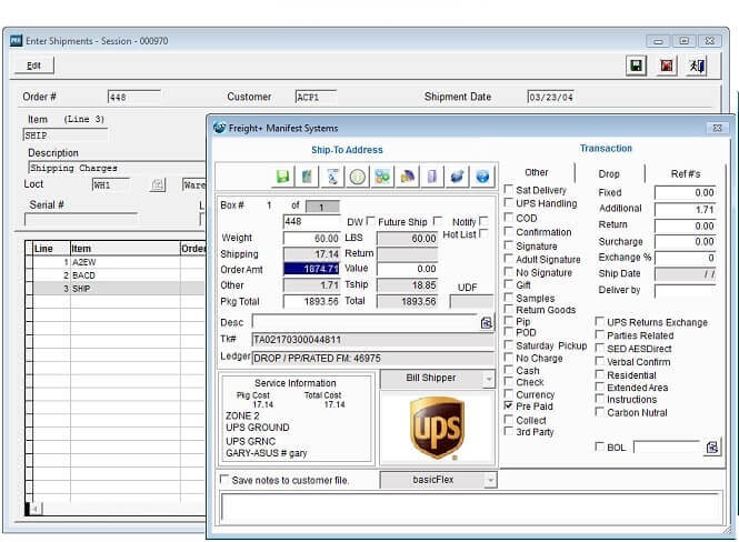 Sage PRO Series Enter Shipments