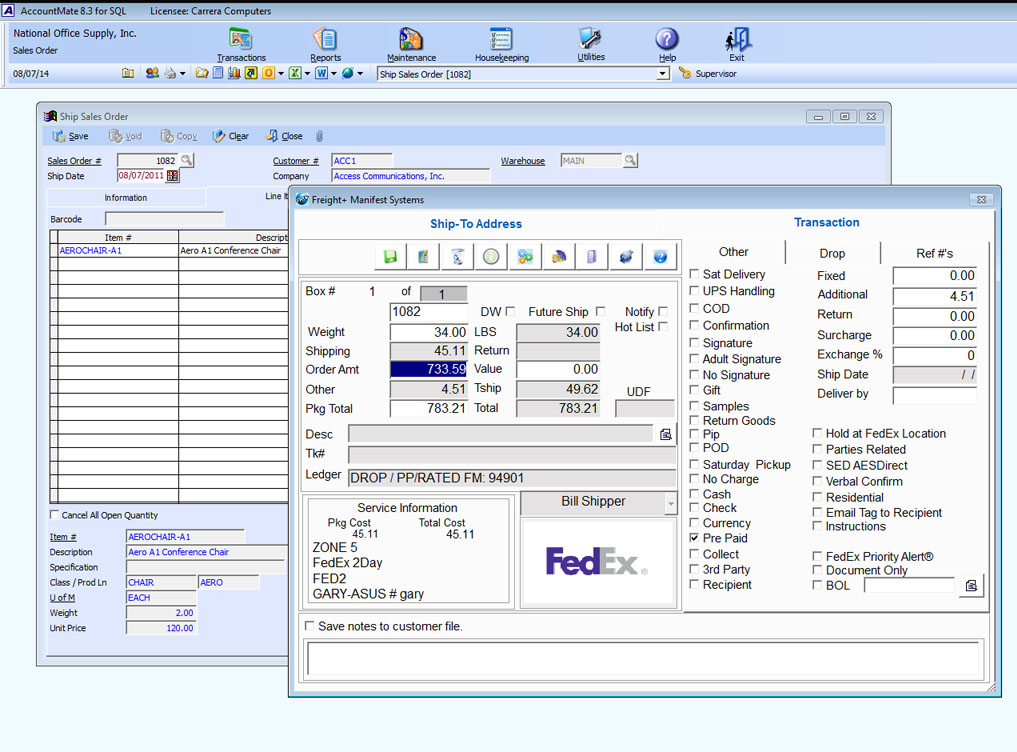 AccountMate Shipping Software Enter Shipments Screen